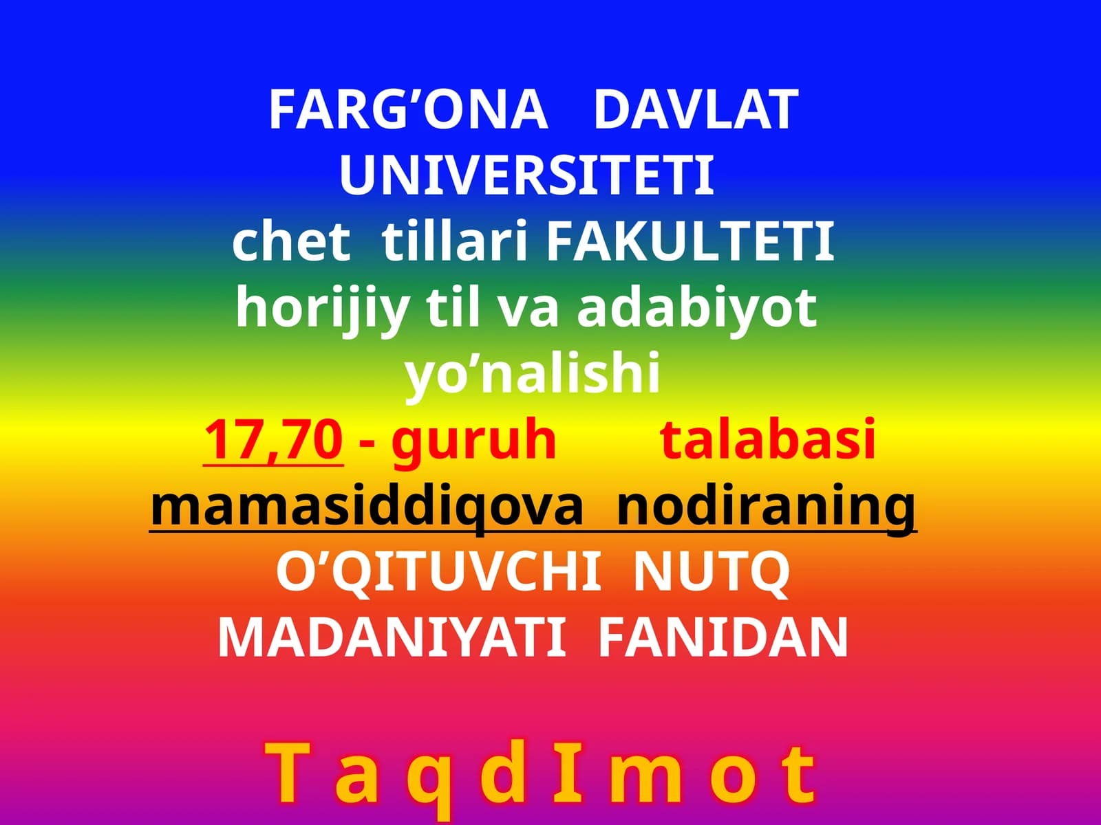 O'QITUVCHI NUTQ MADANIYATI FANIDAN