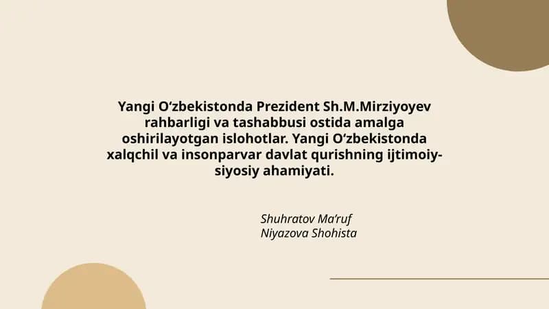 Yangi O‘zbekistonda Prezident Sh.M.Mirziyoyev rahbarligi