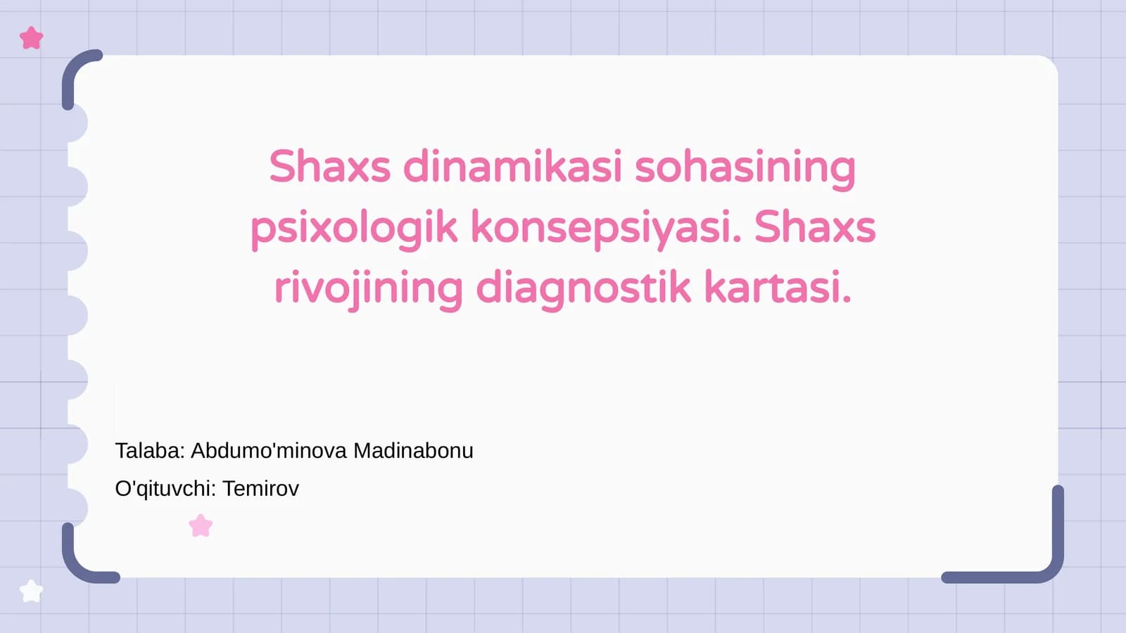 Shaxs dinamikasi sohasining psixologik konsepsiyasi