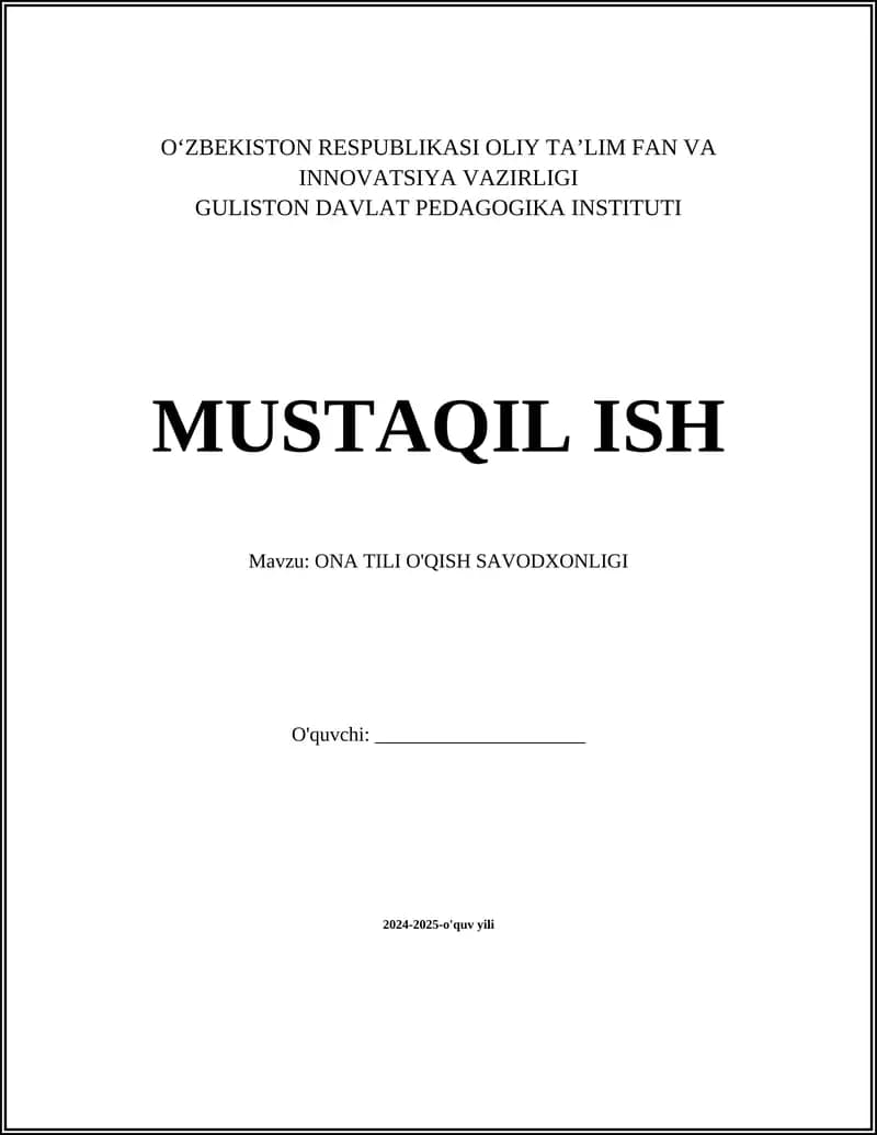 ONA TILI O'QISH SAVODXONLIGI