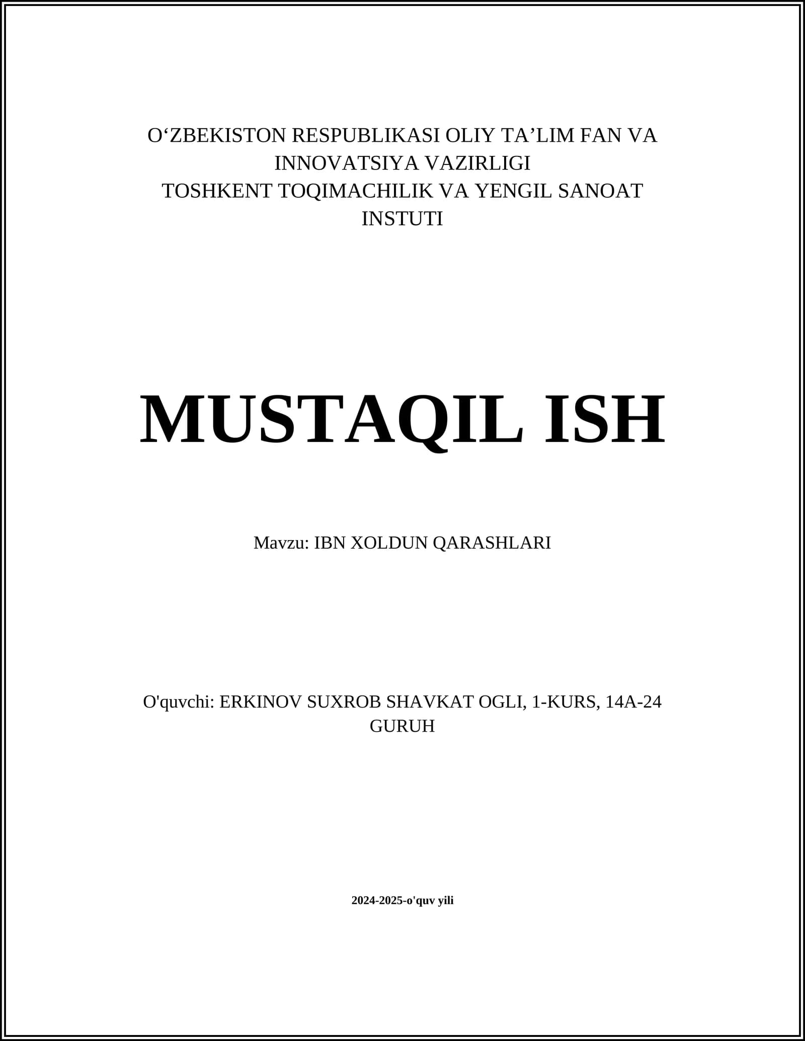IBN XOLDUN QARASHLARI