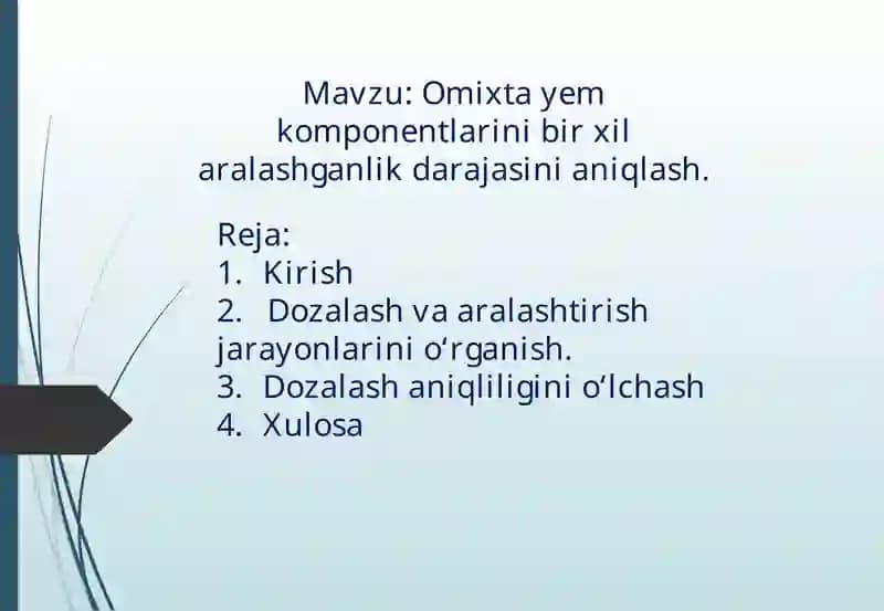 Omixta yem komponentlarini bir xil aralashganlik darajasini aniqlash