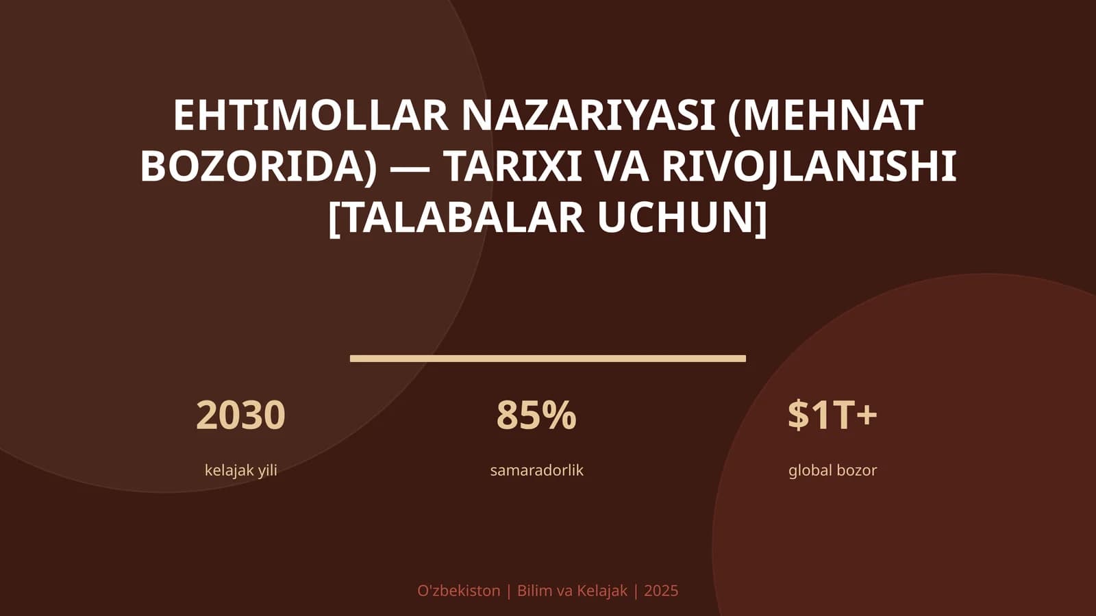 Ehtimollar Nazariyasi (Mehnat Bozorida) - Tarixi va Rivojlanishi [Talabalar Uchun]