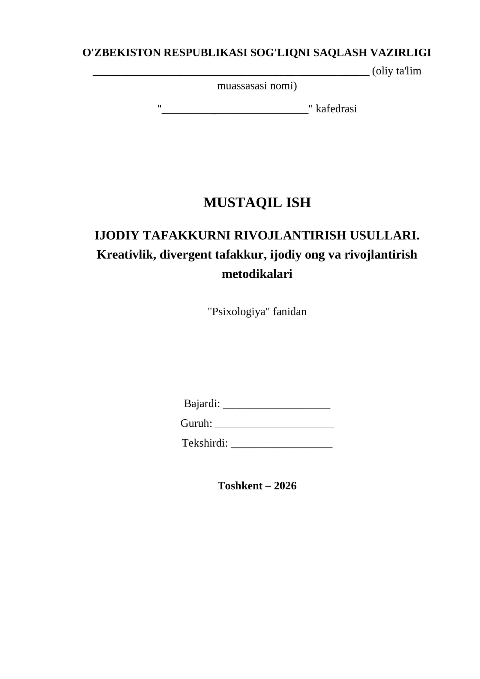 IJODIY TAFAKKURNI RIVOJLANTIRISH USULLARI