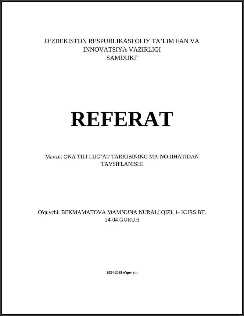 Lug‘at tarkibining mazmuniy xususiyatlari