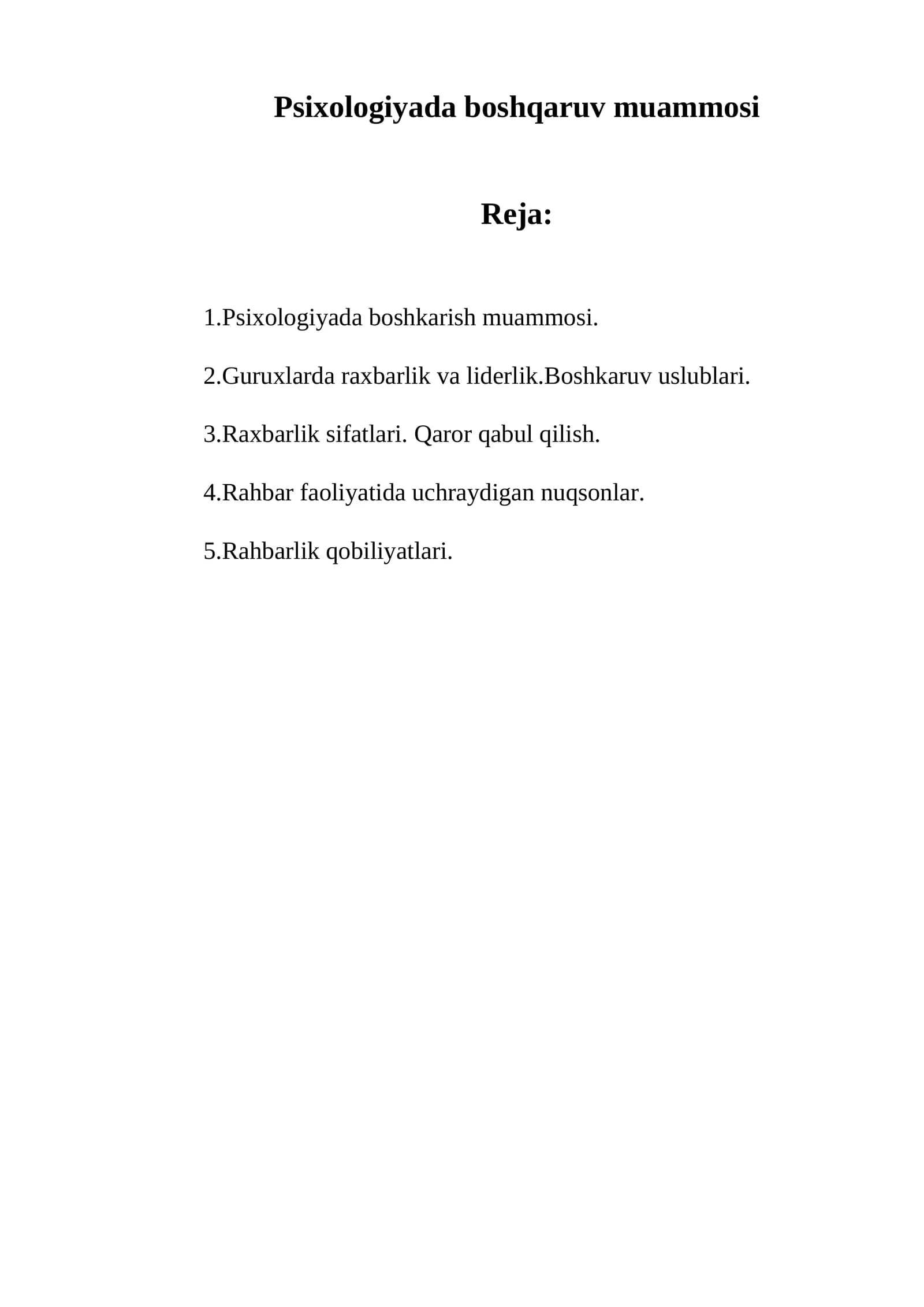 Psixologiyada boshqaruv muammosi