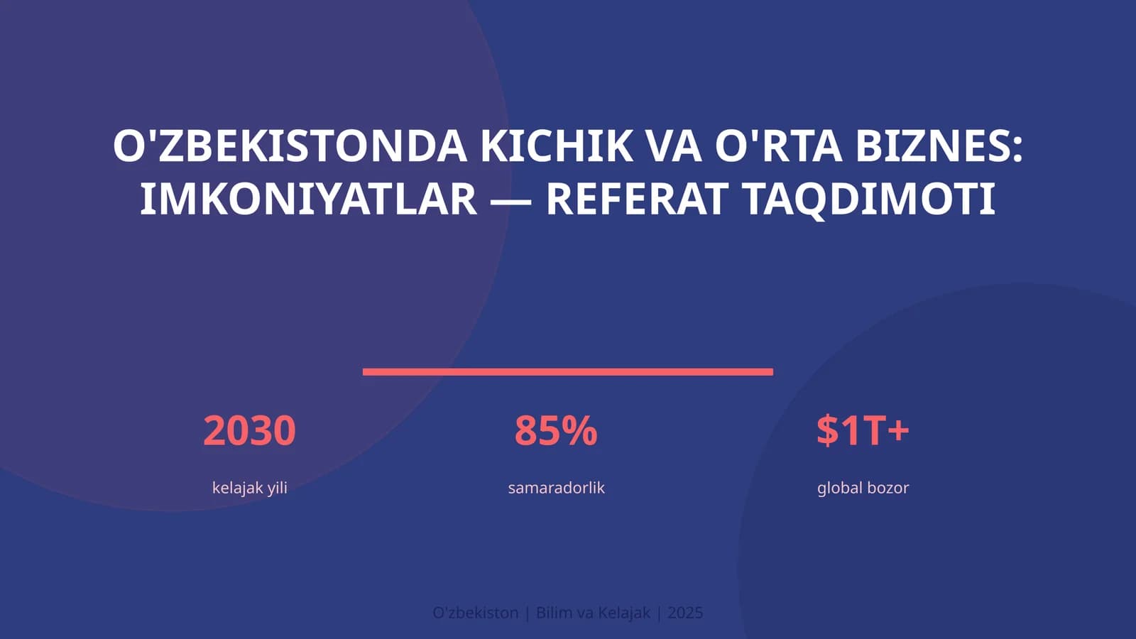 O'zbekistonda kichik va o'rta biznes: imkoniyatlar — referat taqdimoti
