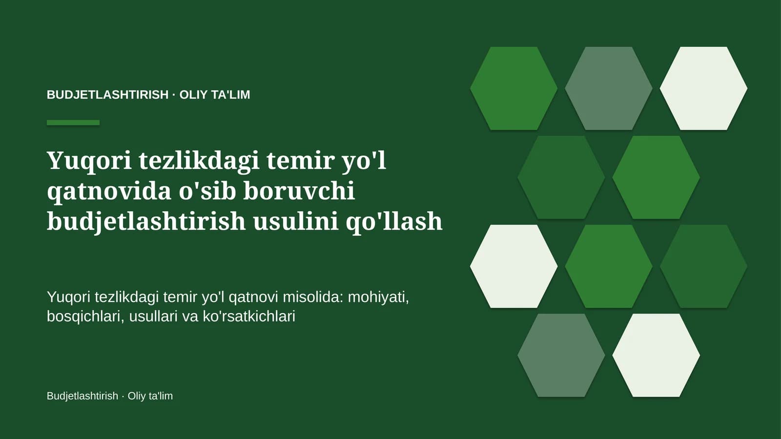 yuqori tezlikdagi temir yo'l qatnovida o'sib boruvchi budjetlashtirish usulini qo'llash 6170