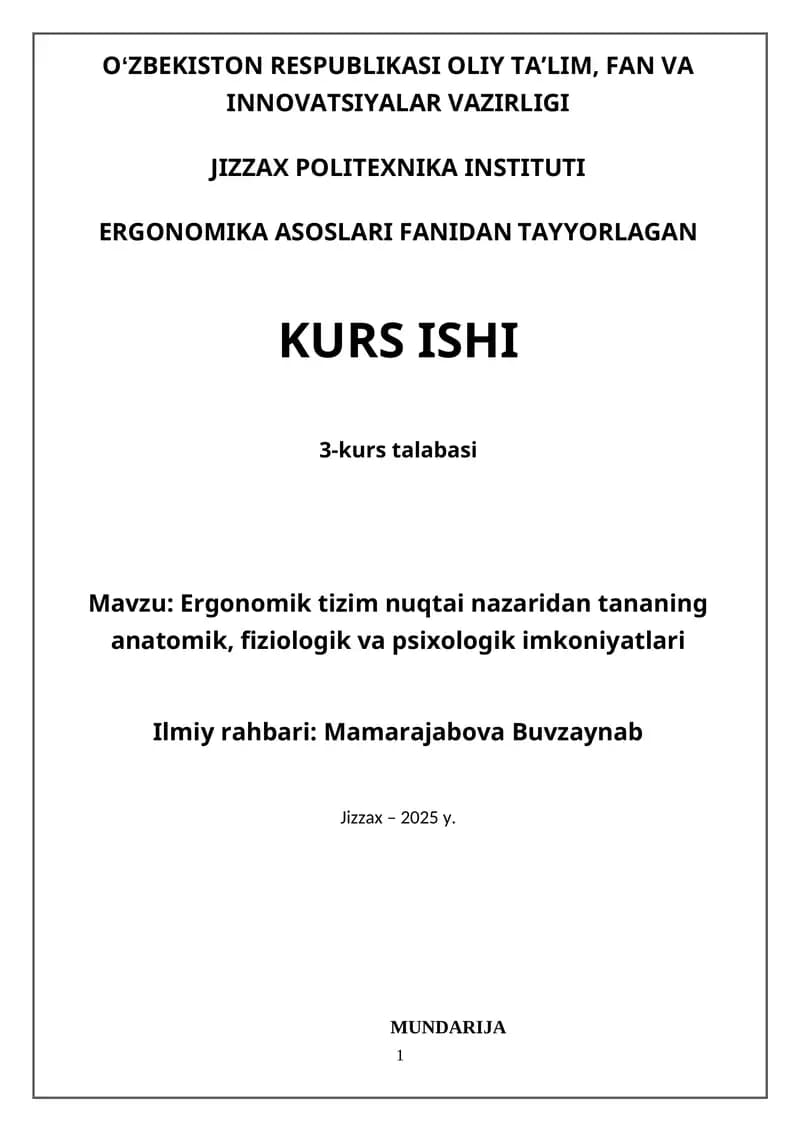 Ergonomika Asoslari Kurs Ishi