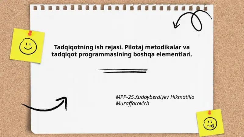 Pilotaj metodikalar va tadqiqot programmasi