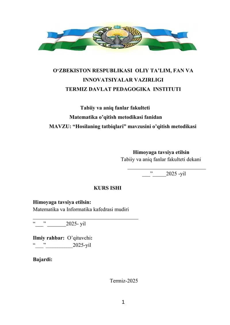 Hosila va uning tatbiqlari