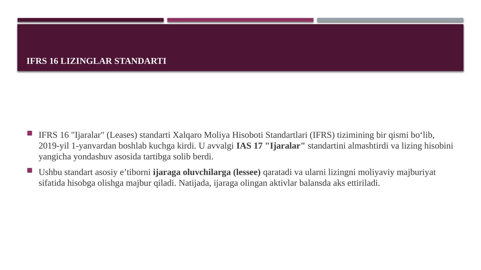 IFRS 16 Lizinglar standarti