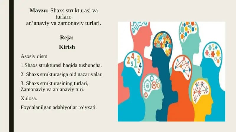 Shaxs strukturasi va turlarian’anaviy va zamonaviy turlari.