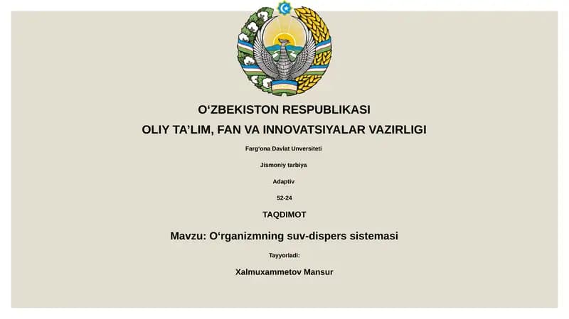 Oʻrganizmning suv-dispers sistemasi