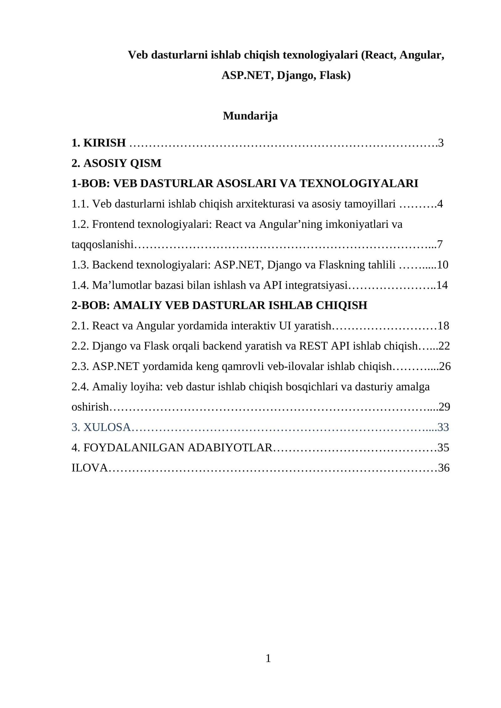 Veb dasturlarni ishlab chiqish texnologiyalari (React, Angular, ASP.NET, Django, Flask)