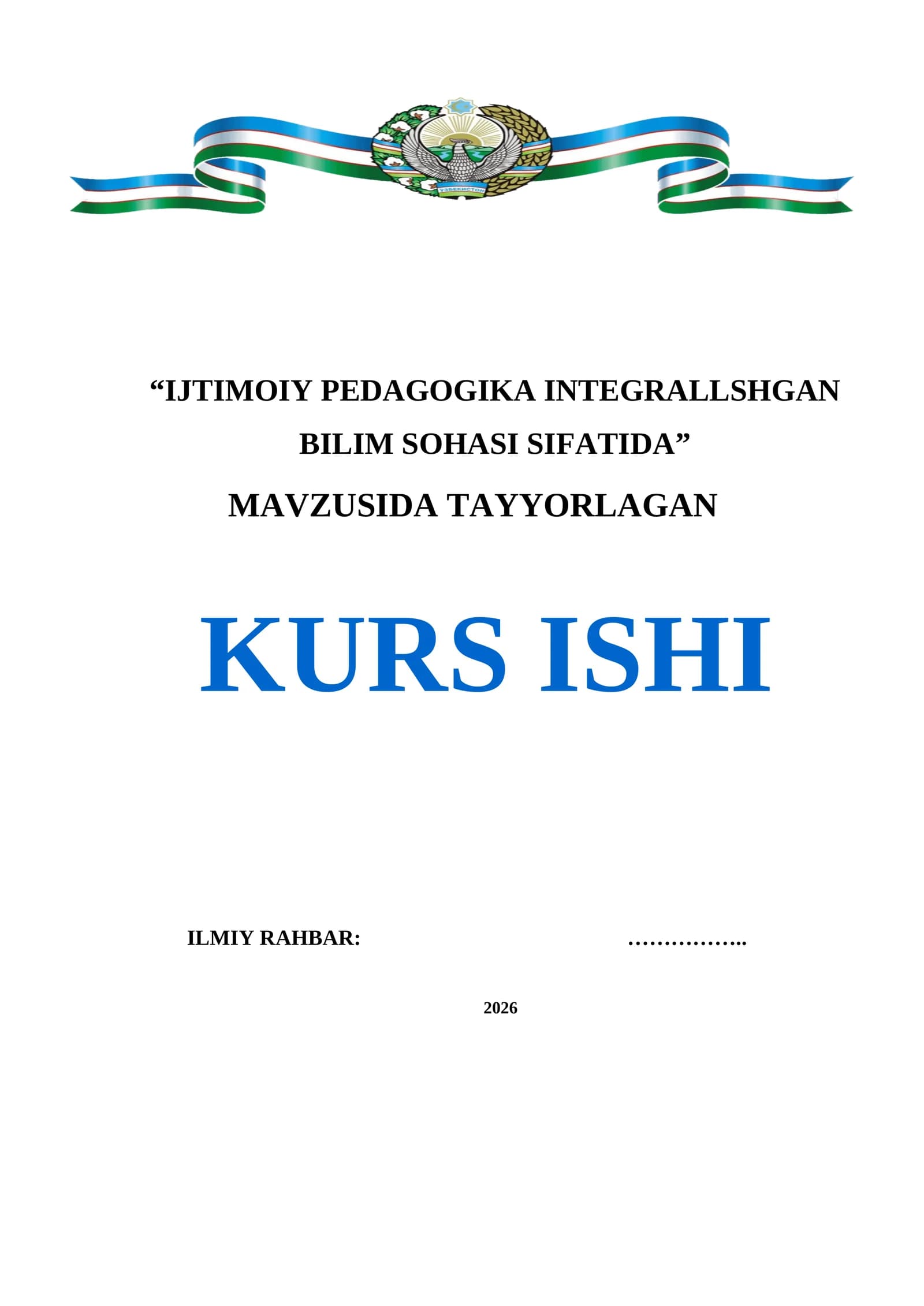 IJTIMOIY PEDAGOGIKA INTEGRALLSHGAN BILIM SOHASI SIFATIDA