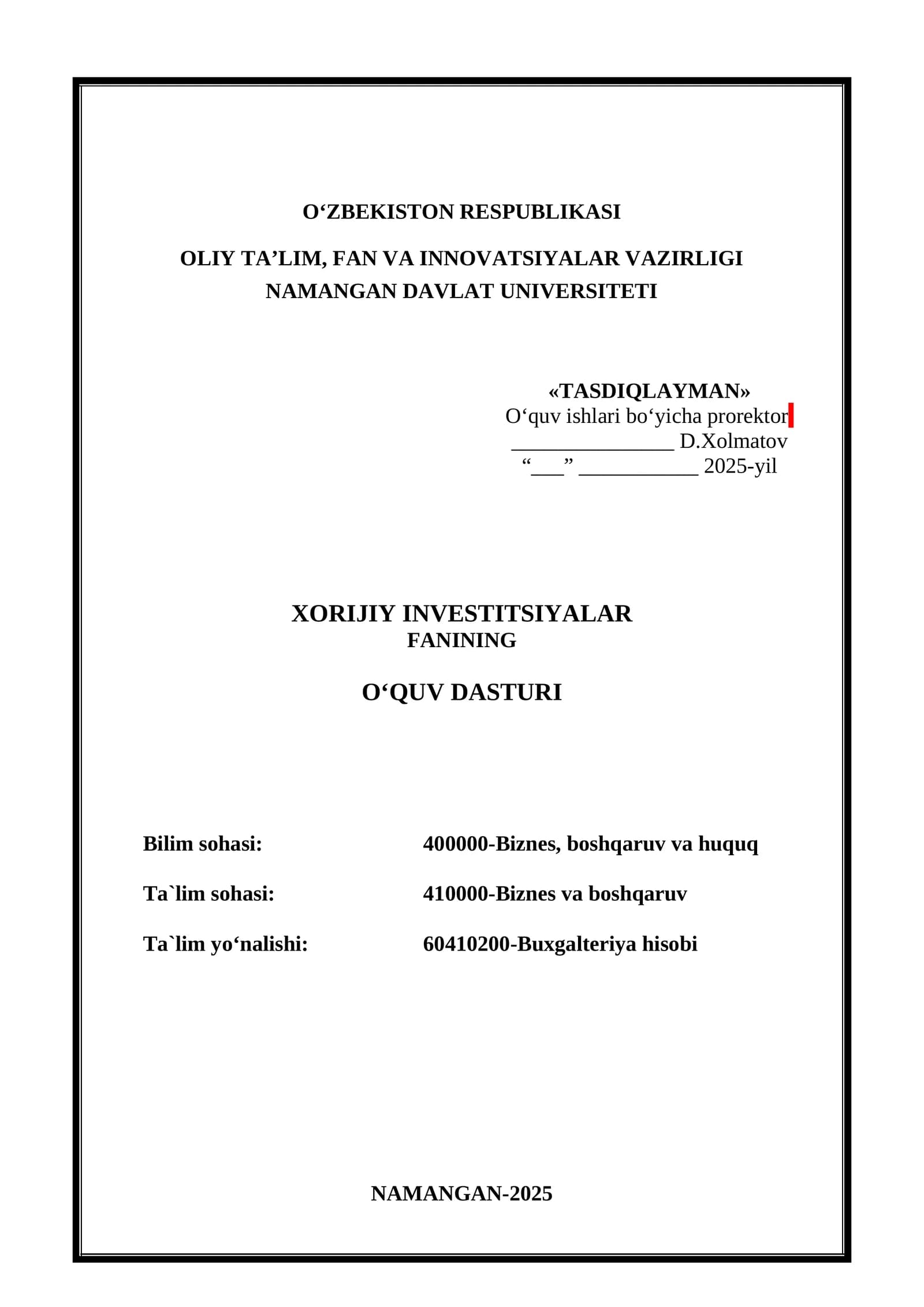 XORIJIY INVESTITSIYALAR