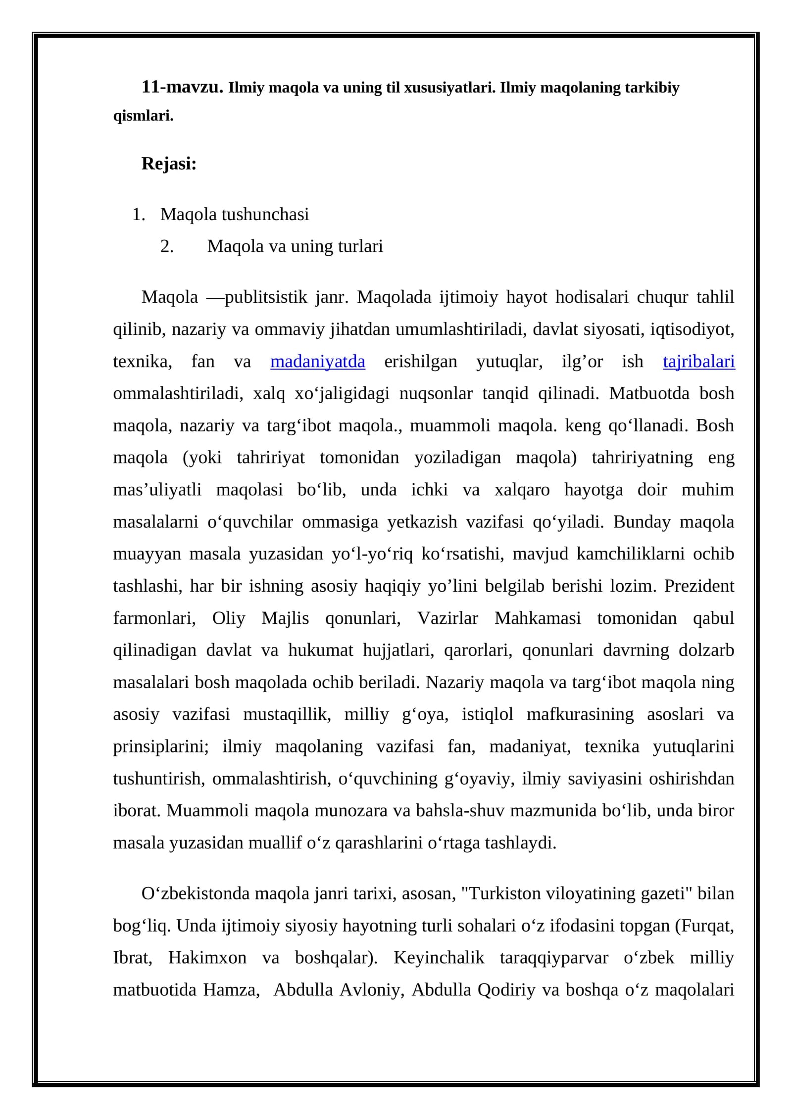 Ilmiy maqola va uning til xususiyatlari