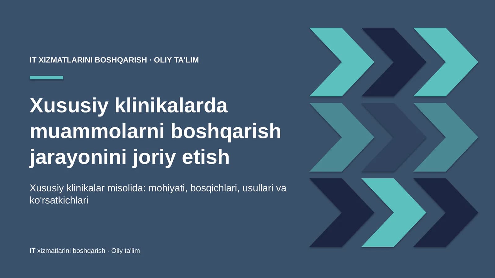 Xususiy klinikalarda muammolarni boshqarish jarayonini joriy etish