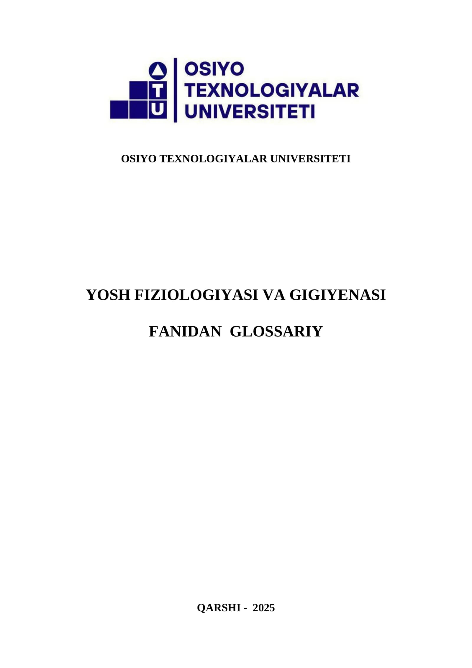 YOSH FIZIOLOGIYASI VA GIGIYENASI FANIDAN GLOSSARIY