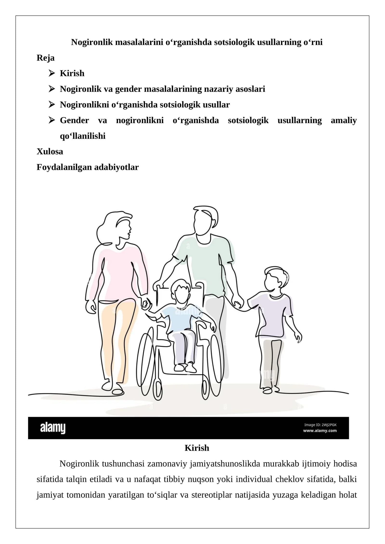 Nogironlik masalalarini o‘rganishda sotsiologik usullarning o‘rni