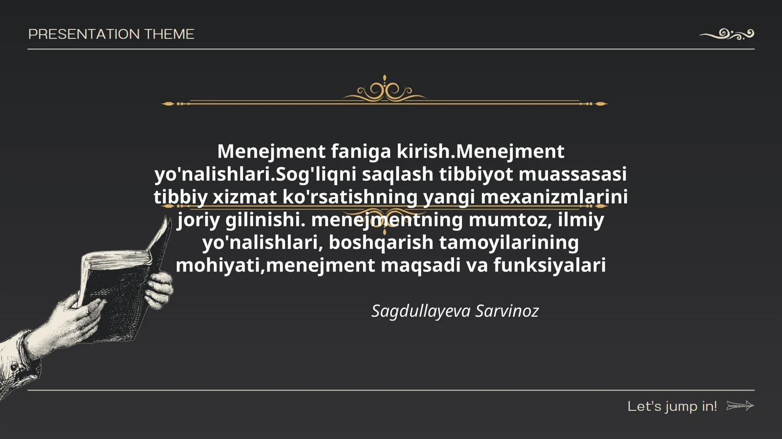 Menejment faniga kirish.Menejment yo'nalishlari.Sog'liqni saqlash tibbiyot muassasasi tibbiy xizmat ko'rsatishning yangi mexanizmlarini joriy gilinishi. menejmentning mumtoz, ilmiy yo'nalishlari, boshqarish tamoyilarining mohiyati,menejment maqsadi va funksiyalari