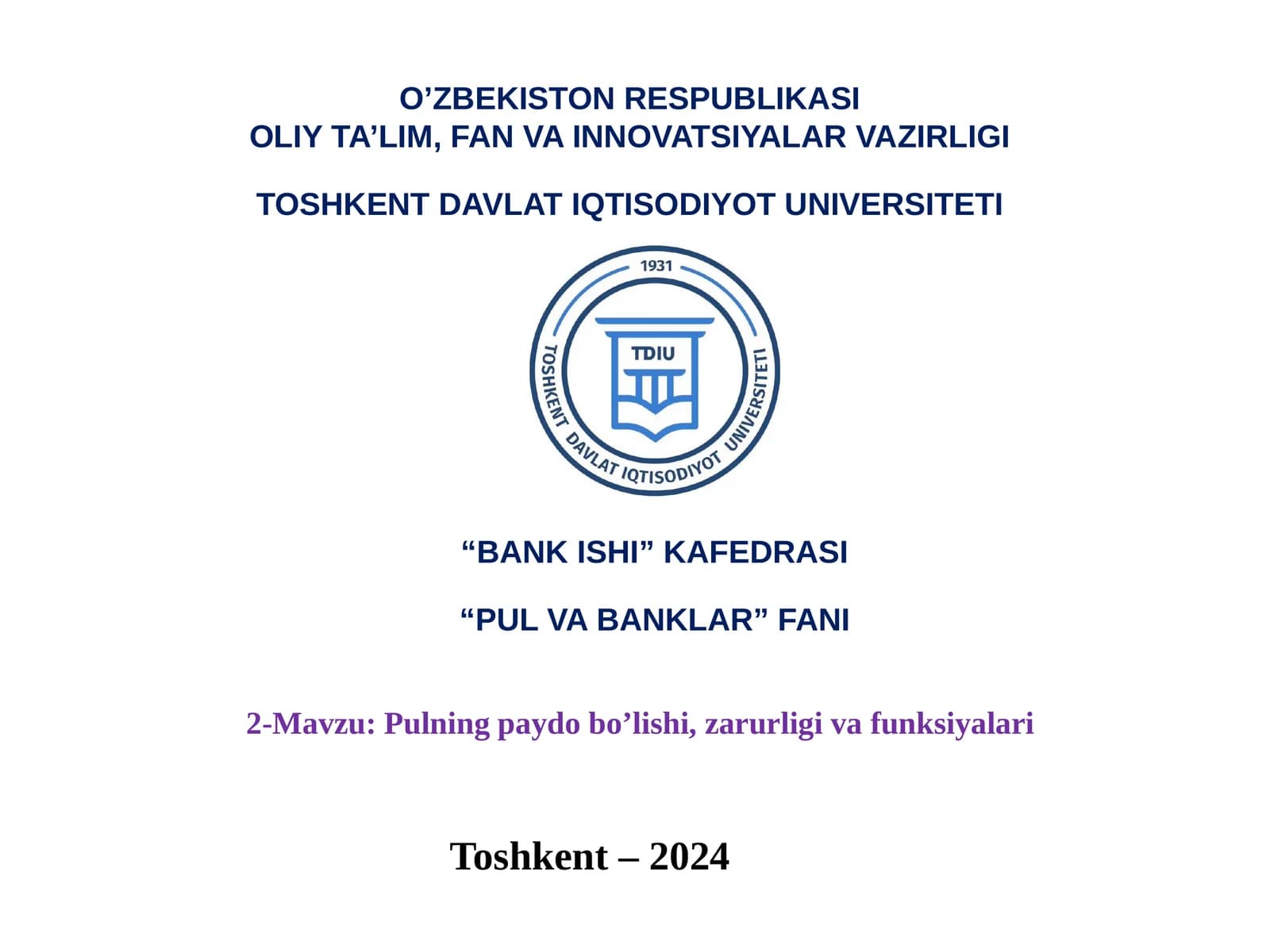 Pulning paydo bo’lishi, zarurligi va funksiyalari