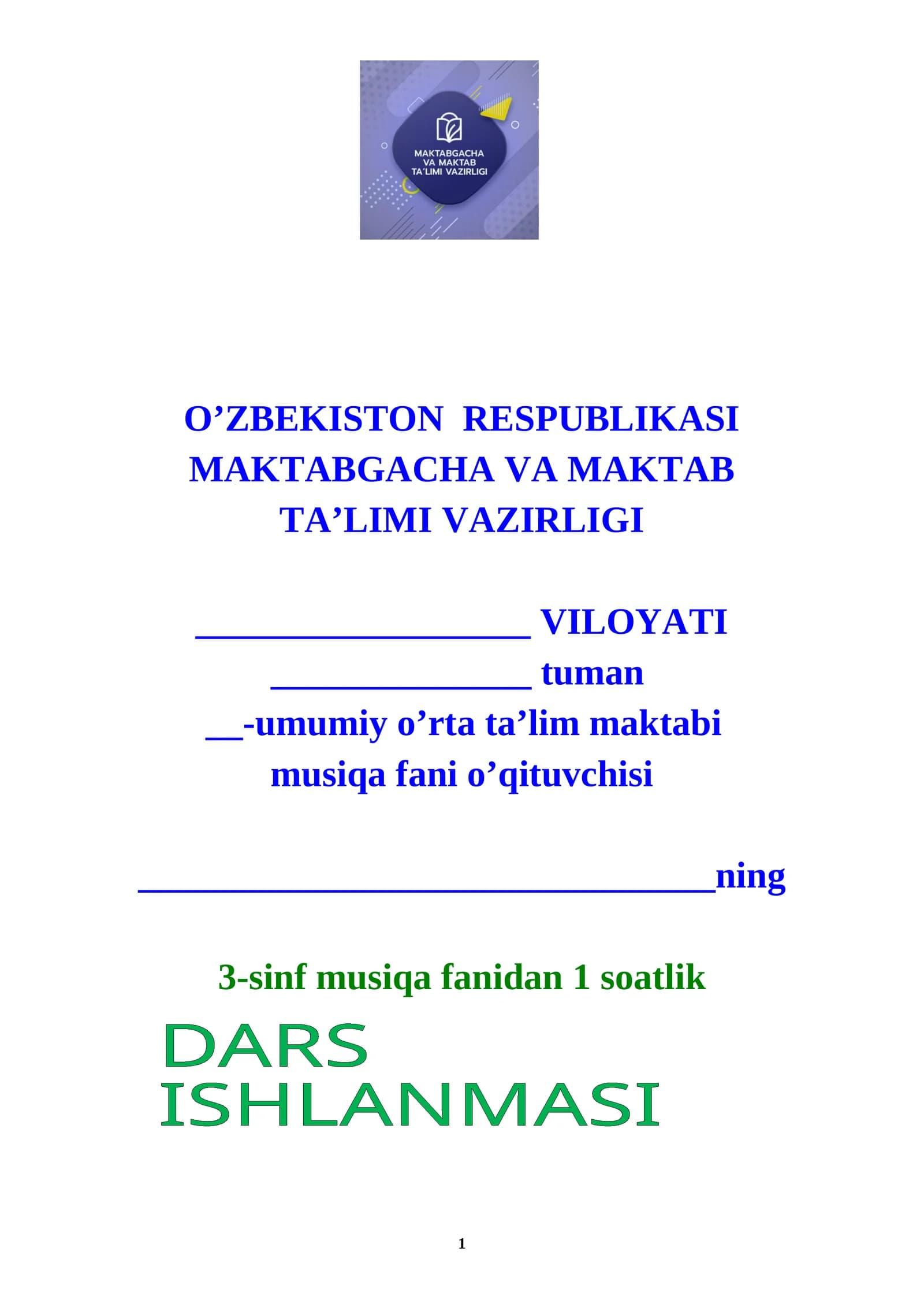 3-sinf Musiqa fani dars ishlanmasi