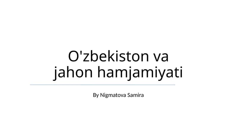 O'zbekiston va jahon hamjamiyati