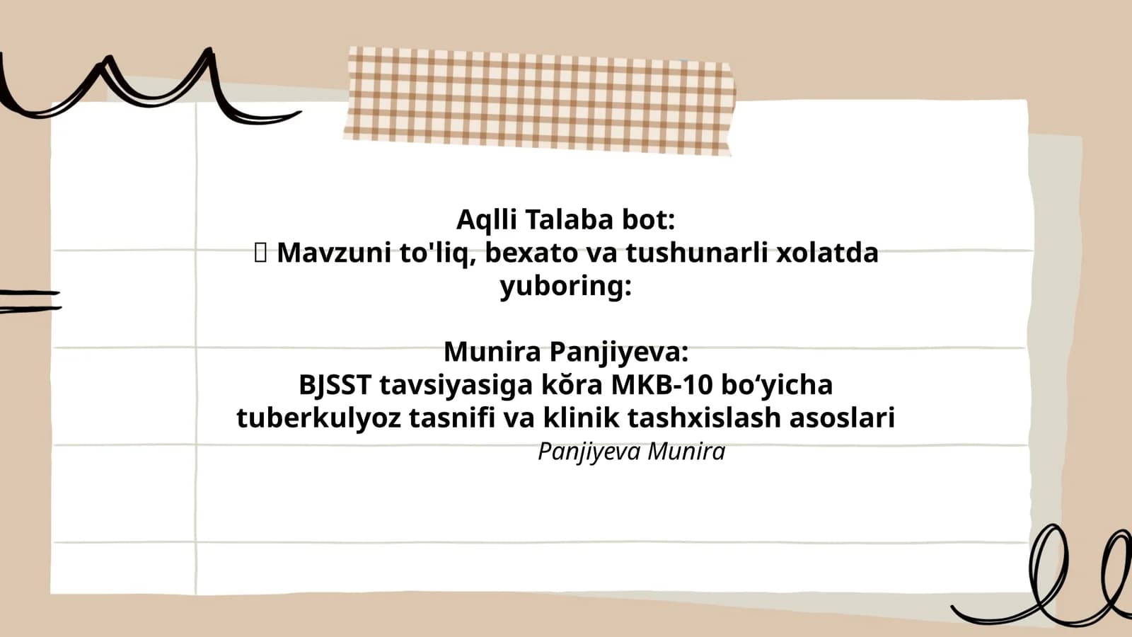 MKB-10 boʻyicha tuberkulyoz tasnifi va klinik tashxislash asoslari