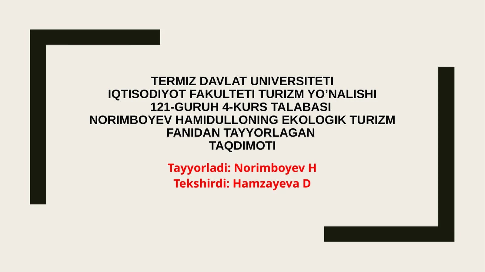 Ekologik turizm fanida ekoturizm salohiyati