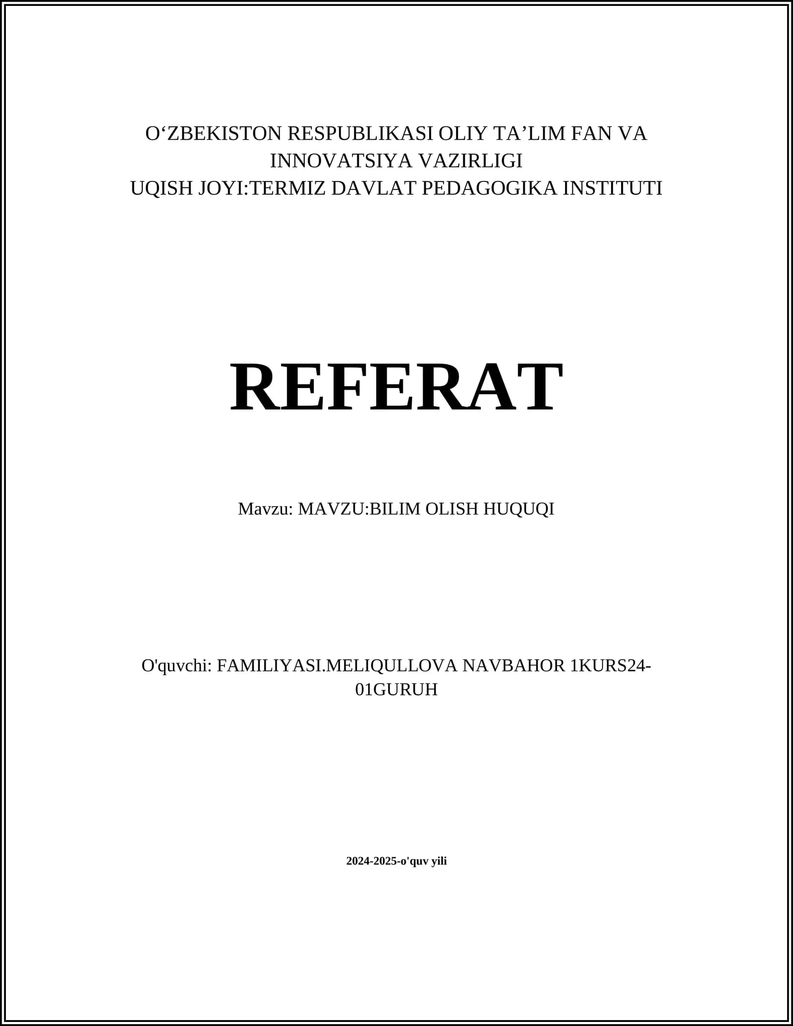 BILIM OLISH HUQUQI
