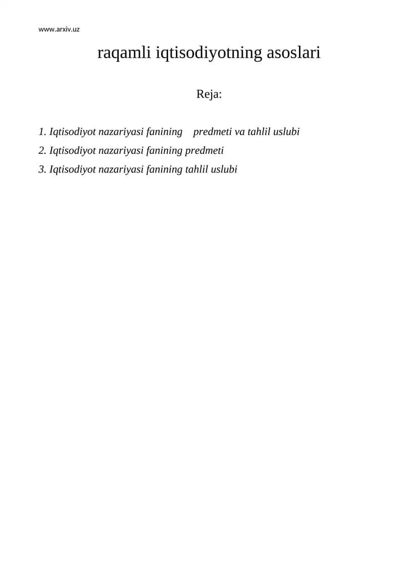 raqamli iqtisodiyotning asoslari