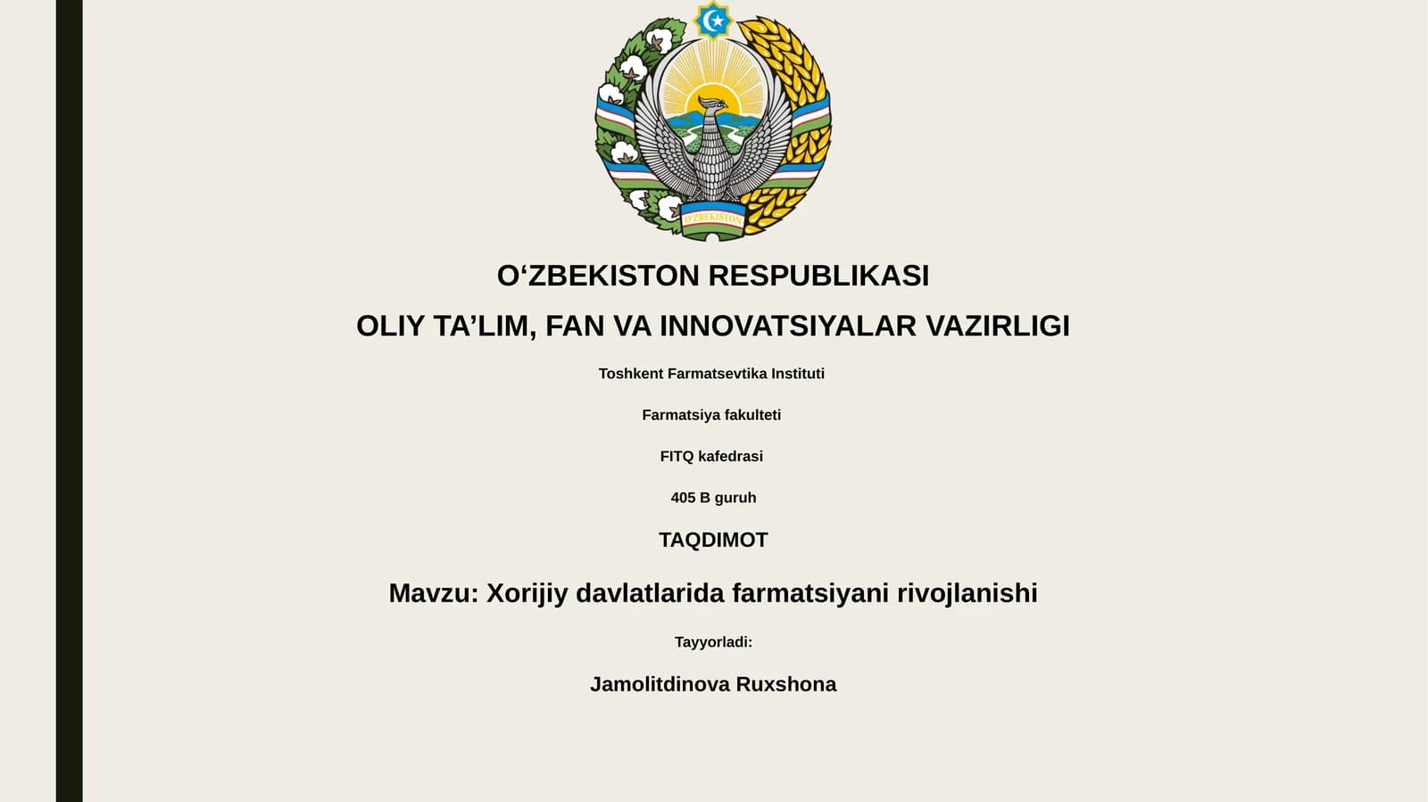 Xorijiy davlatlarida farmatsiyani rivojlanishi