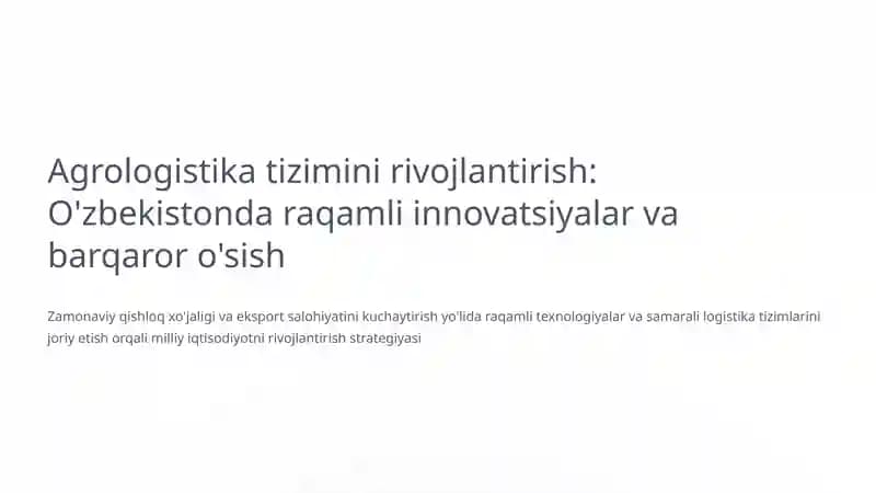 Agrologistika tizimini rivojlantirish