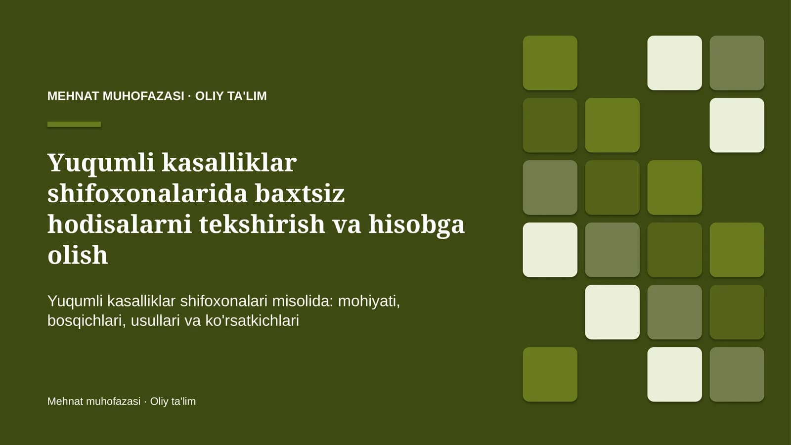 Yuqumli kasalliklar shifoxonalarida baxtsiz hodisalarni tekshirish va hisobga olish