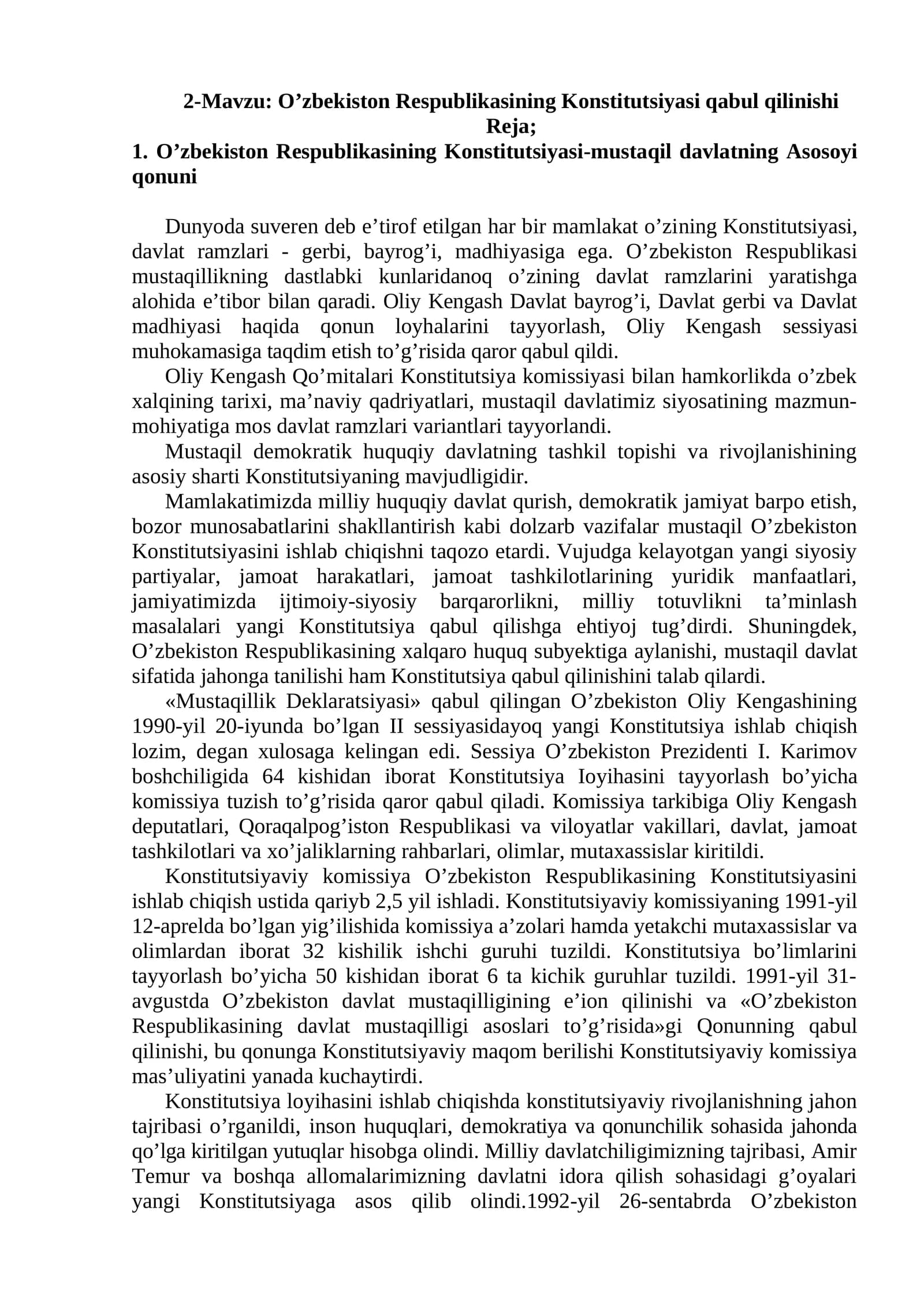 O’zbekiston Respublikasining Konstitutsiyasi qabul qilinishi