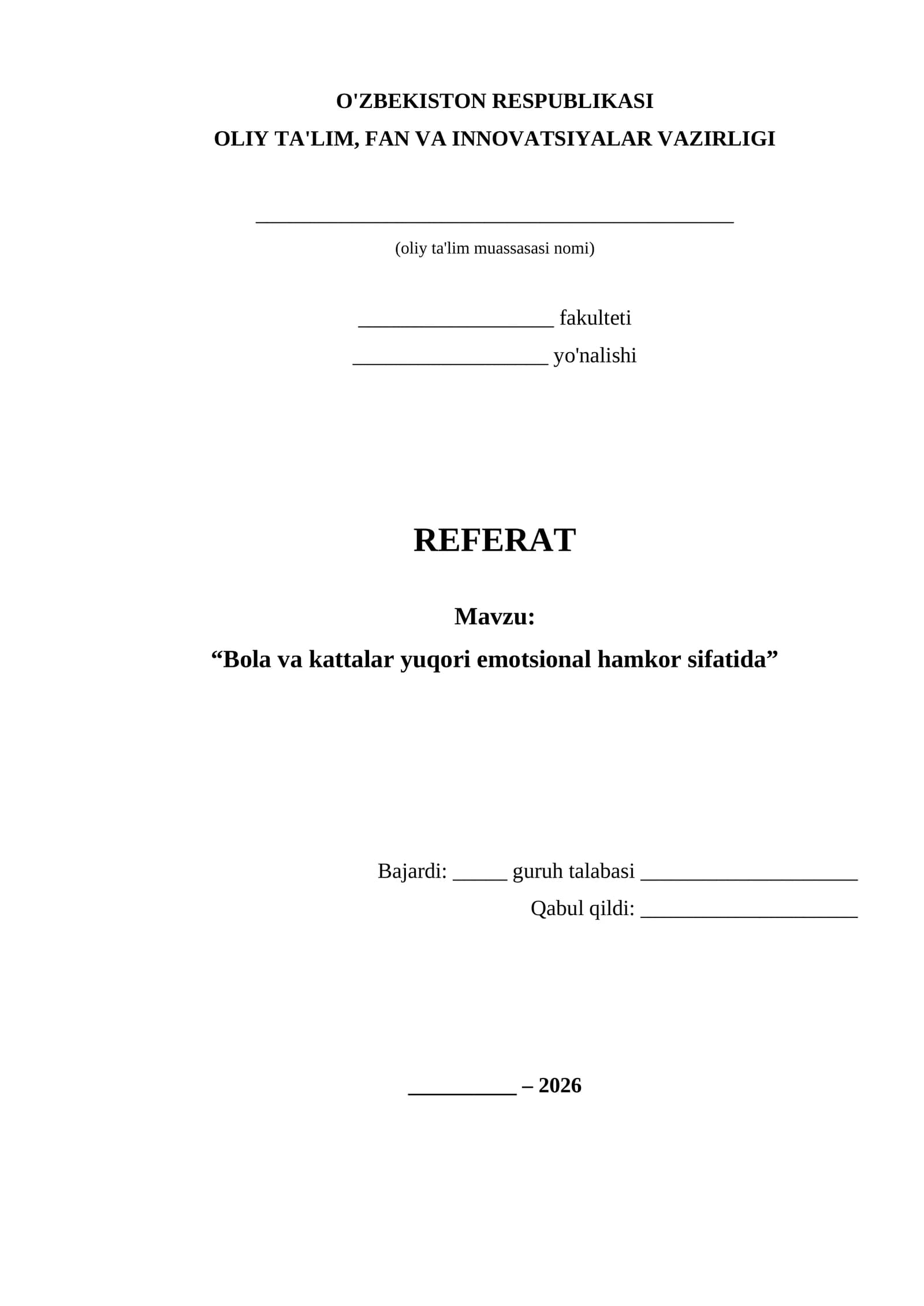 Bola va kattalar yuqori emotsional hamkor sifatida