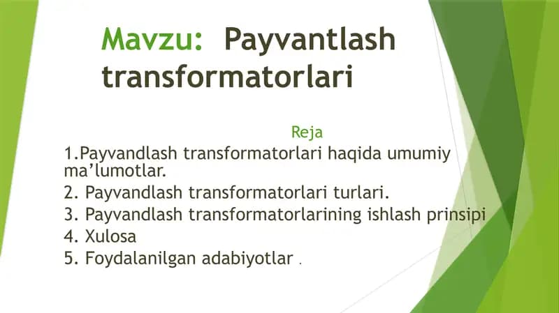 Payvantlash transformatorlari.