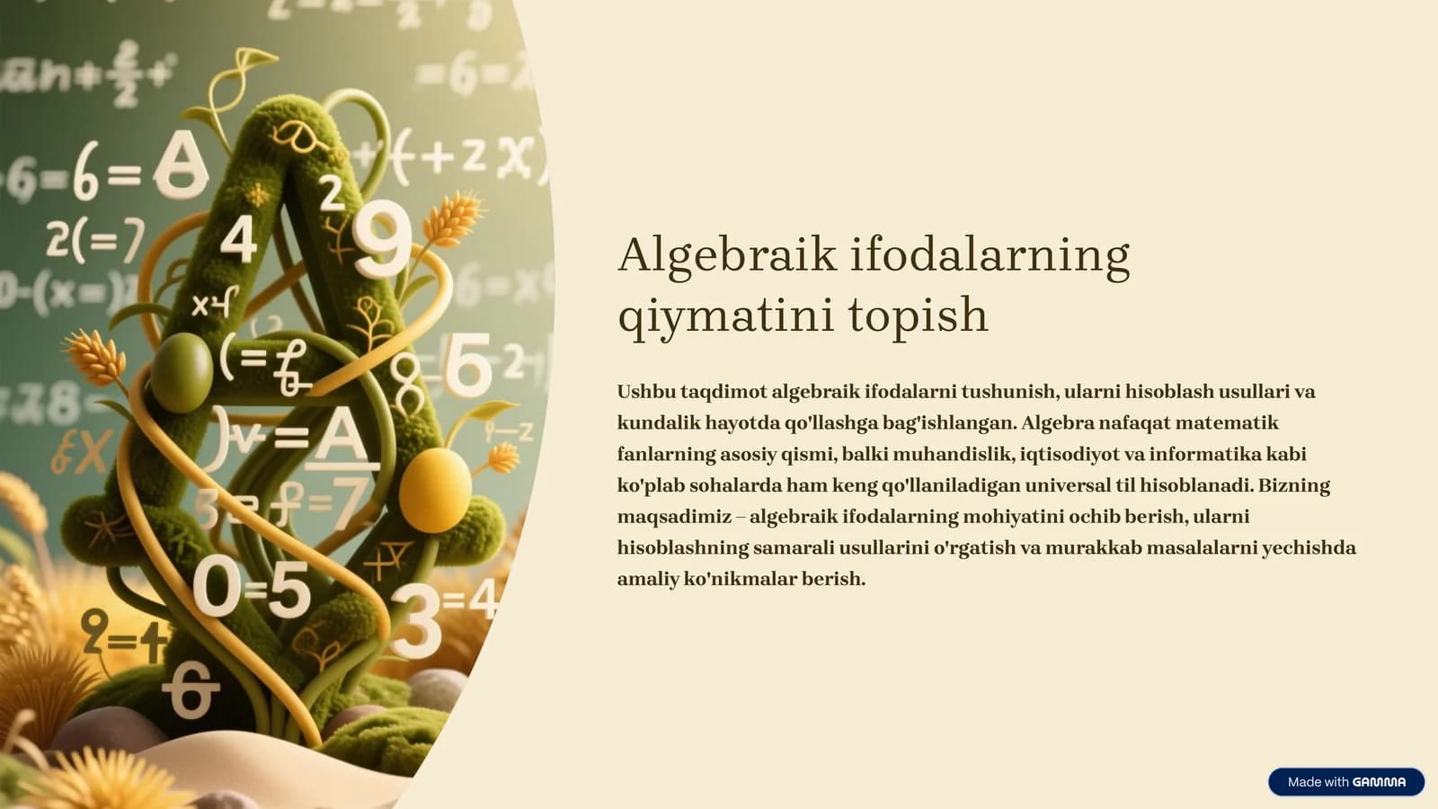 Algebraik ifodalarning qiymatini topish