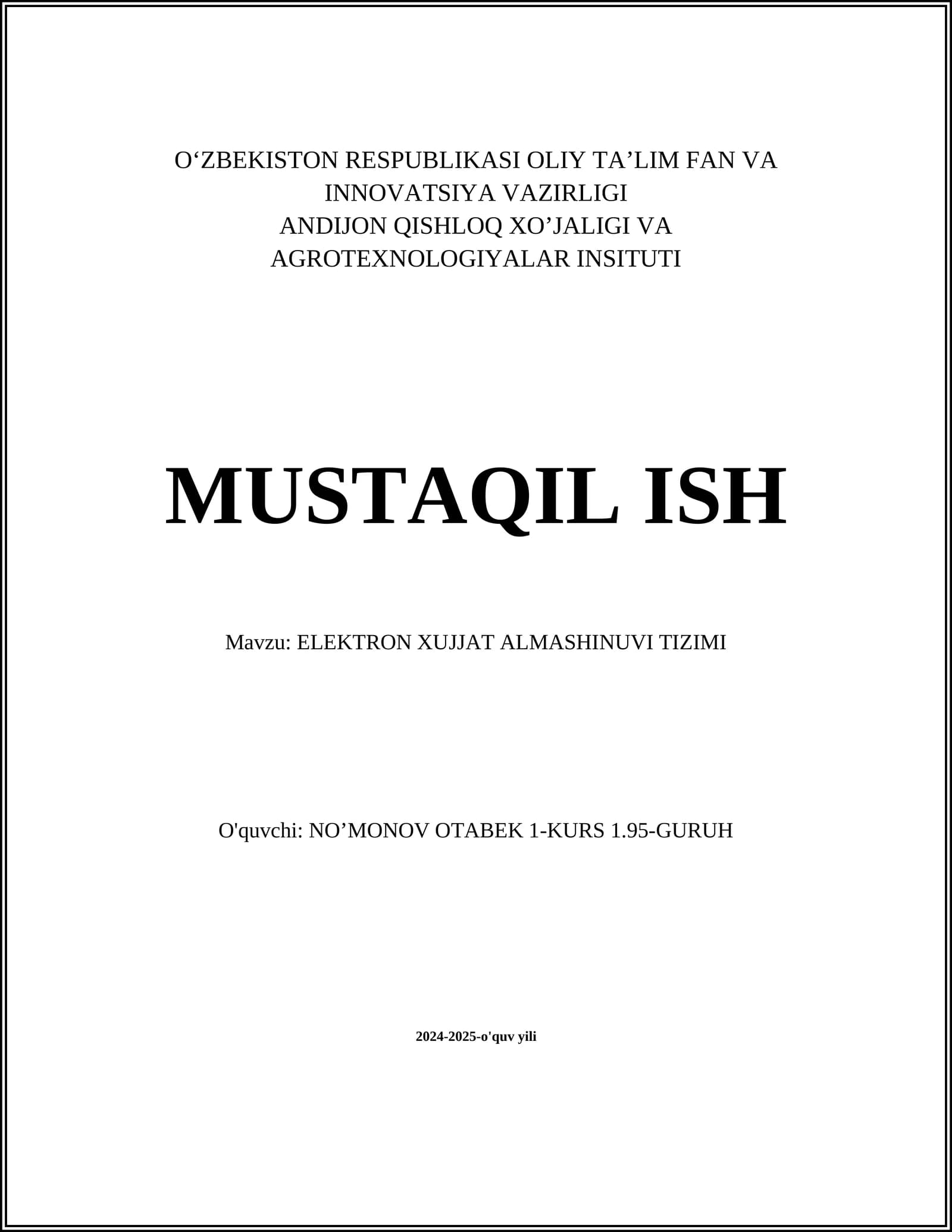 ELEKTRON XUJJAT ALMASHINUVI TIZIMI