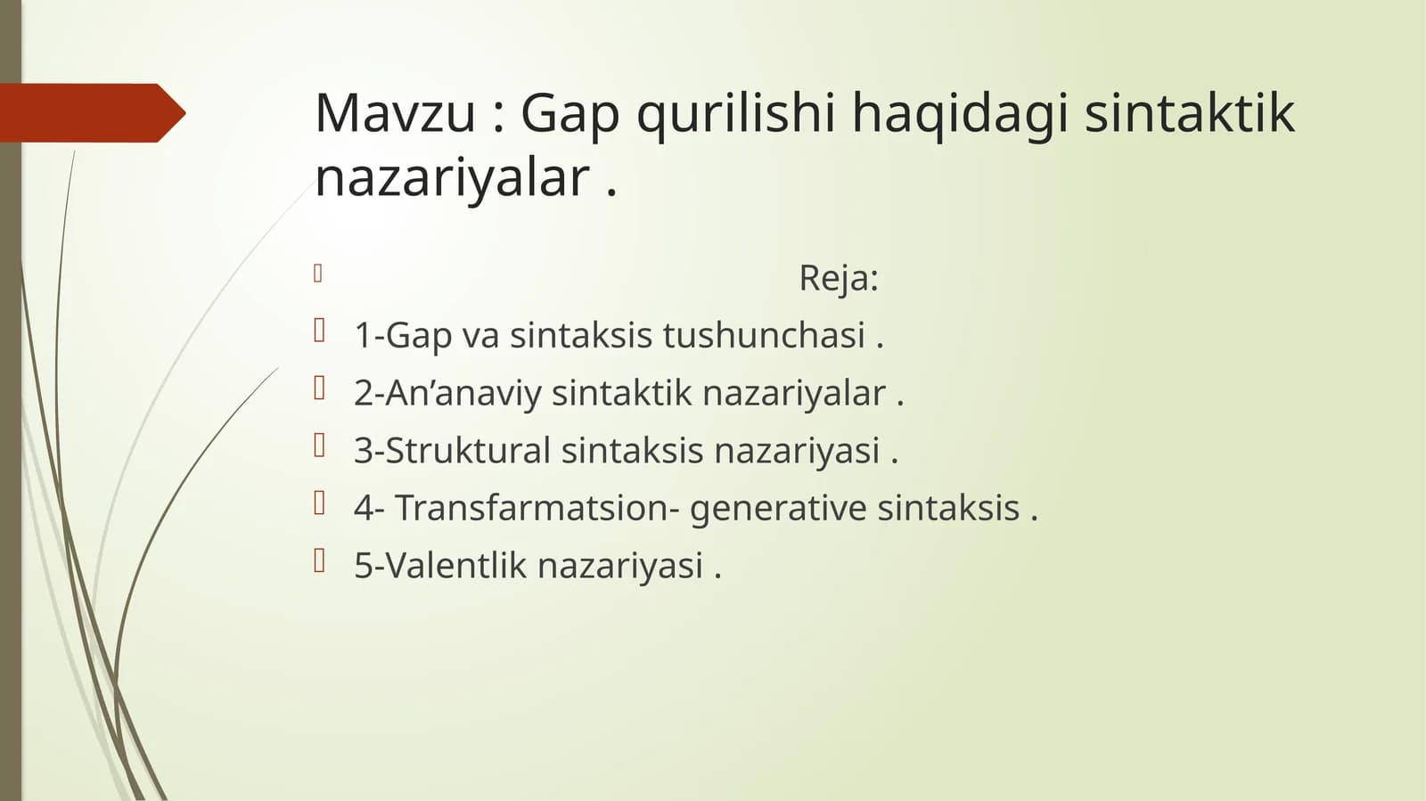 Gap qurilishi haqidagi sintaktik nazariyalar