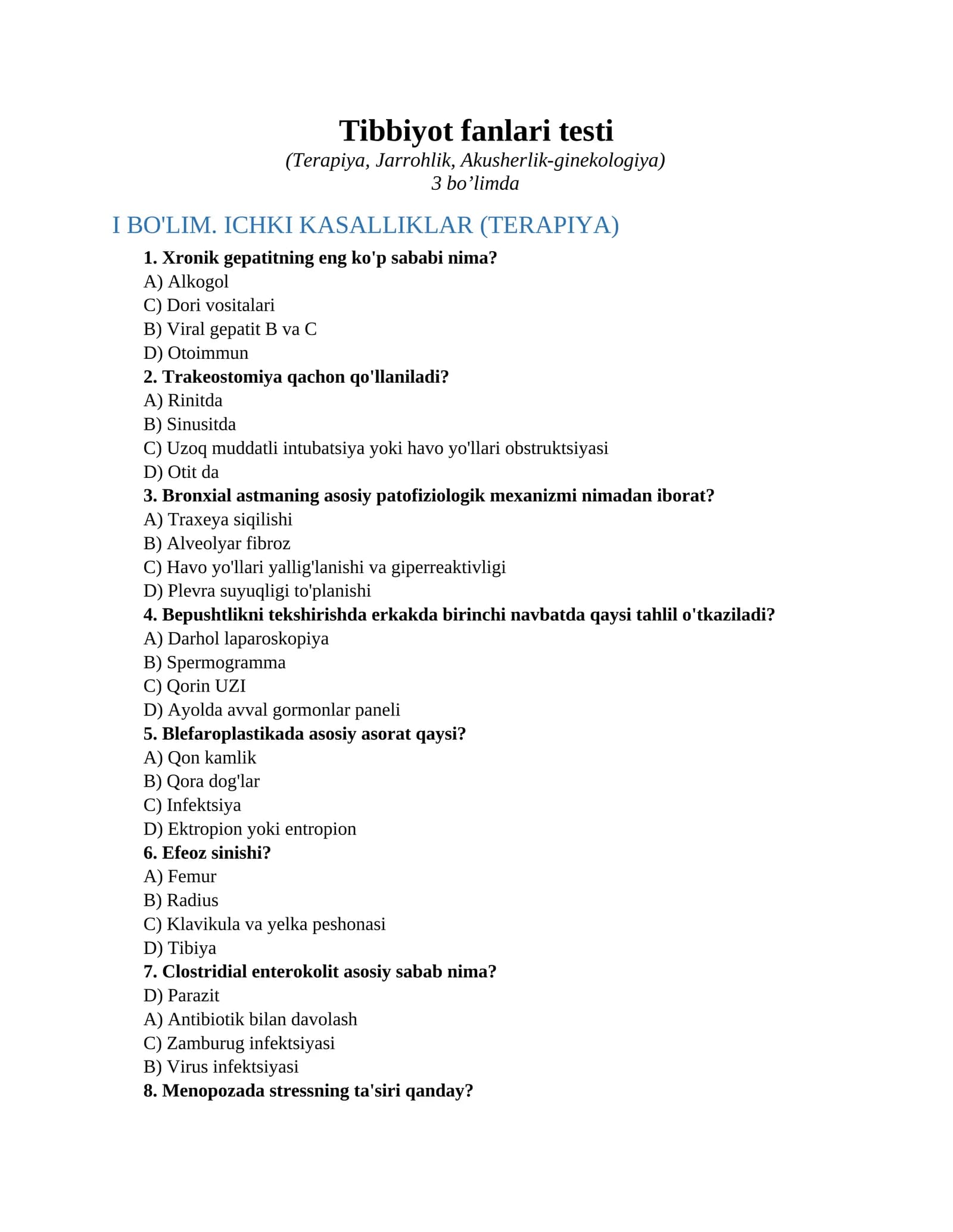 Tibbiyot fanlari testi