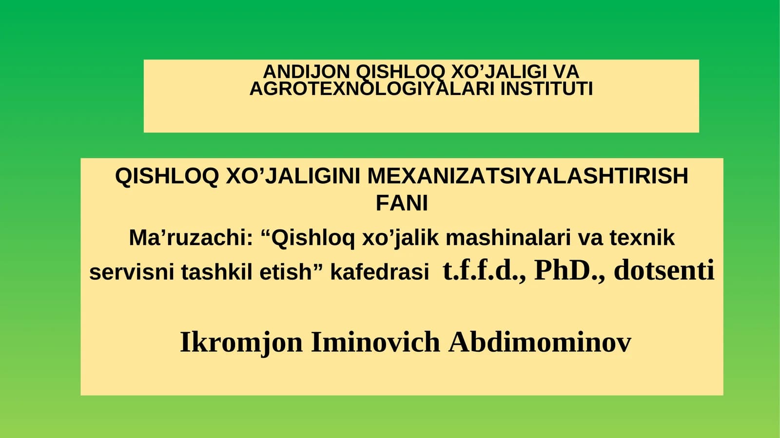 Qishloq xo’jaligini mexanizatshirish fani