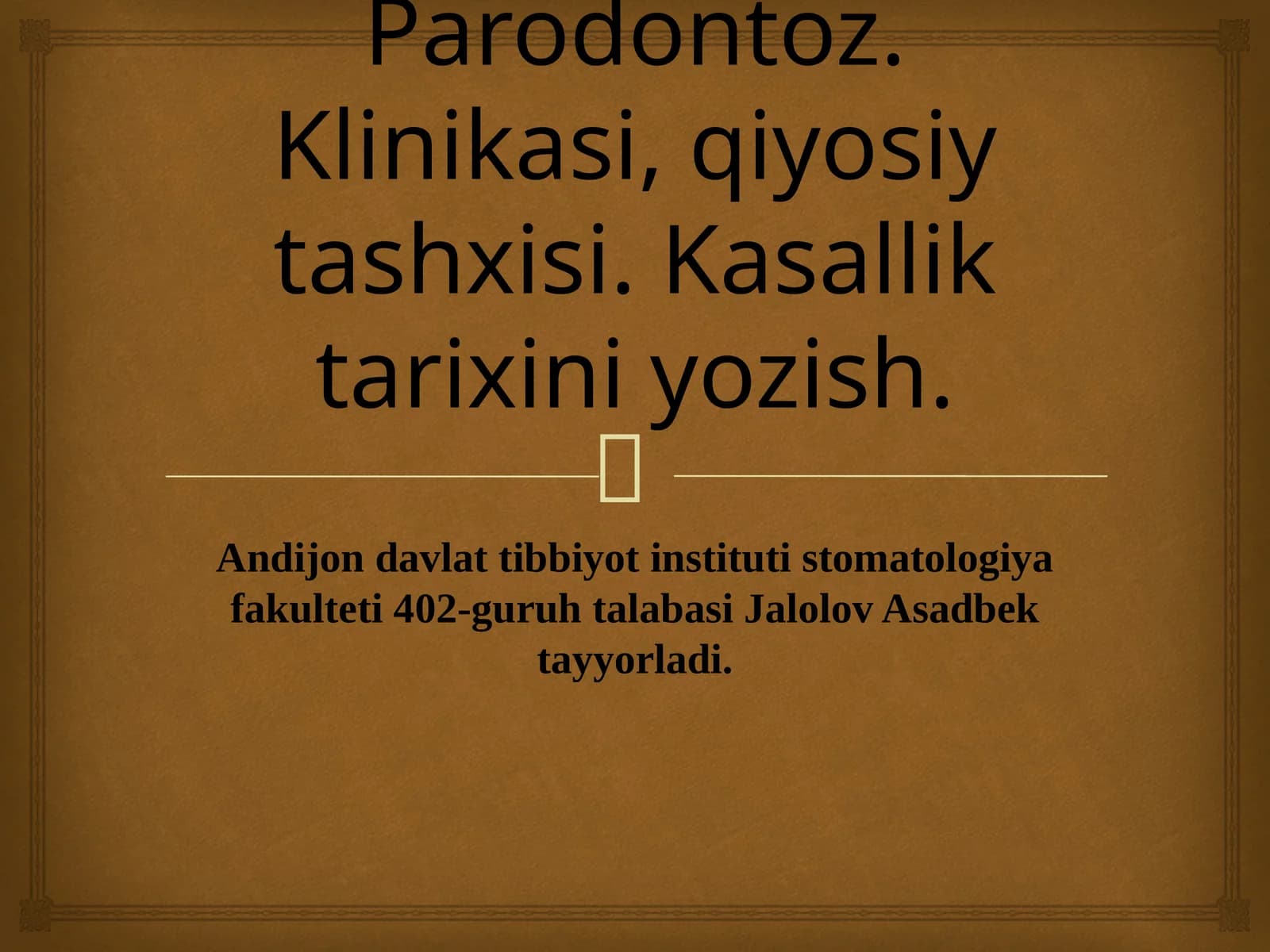 Parodontoz. Klinikasi, qiyosiy tashxisi. Kasallik tarixini yozish.