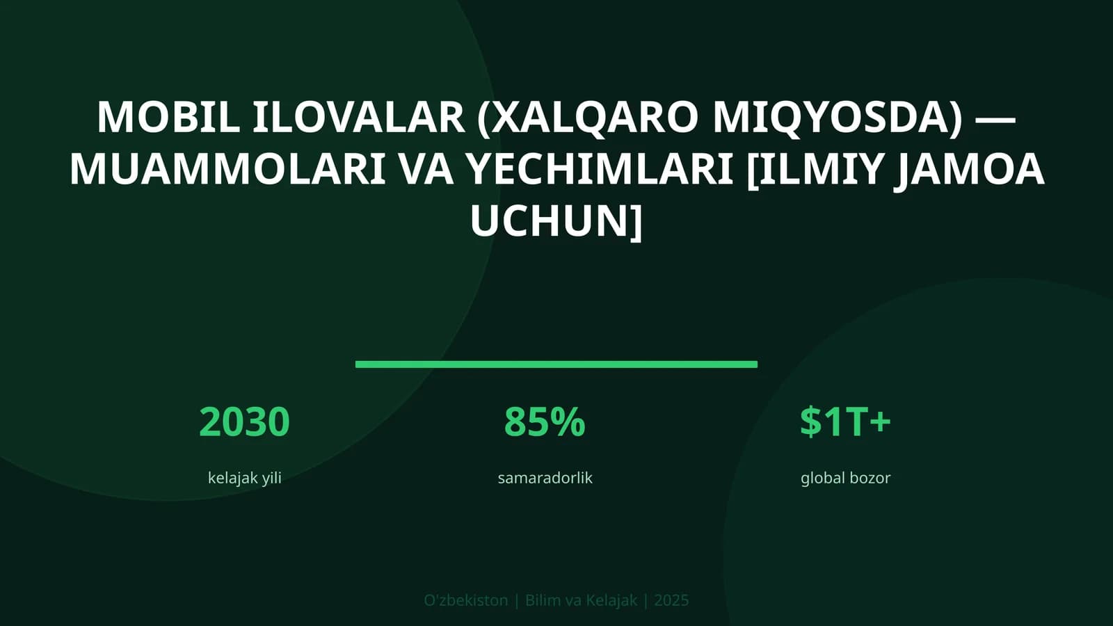 MOBIL ILOVALAR (XALQARO MIQYOSDA) — MUAMMOLARI VA YECHIMLARI [ILMIY JAMOA UCHUN]