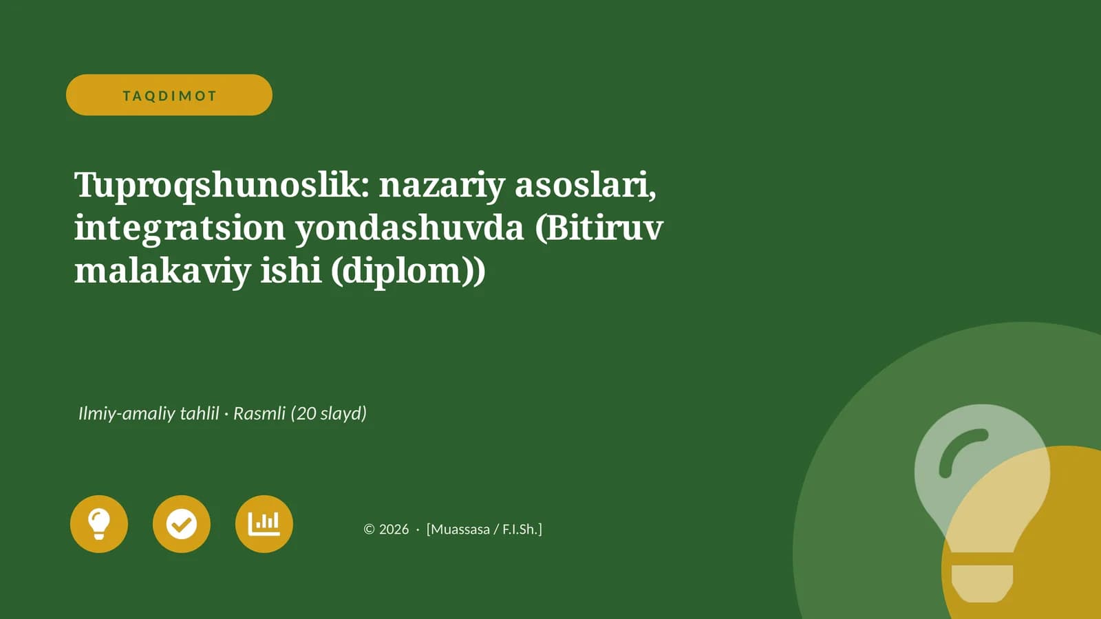 Tuproqshunoslik: nazariy asoslari, integratsion yondashuvda (Bitiruv malakaviy ishi (diplom))