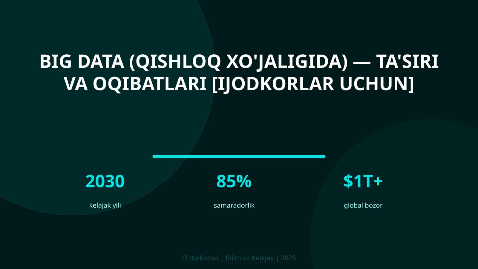 BIG DATA (QISHLOQ XO'JALIGIDA) — TA'SIRI VA OQIBATLARI [IJODKORLAR UCHUN]