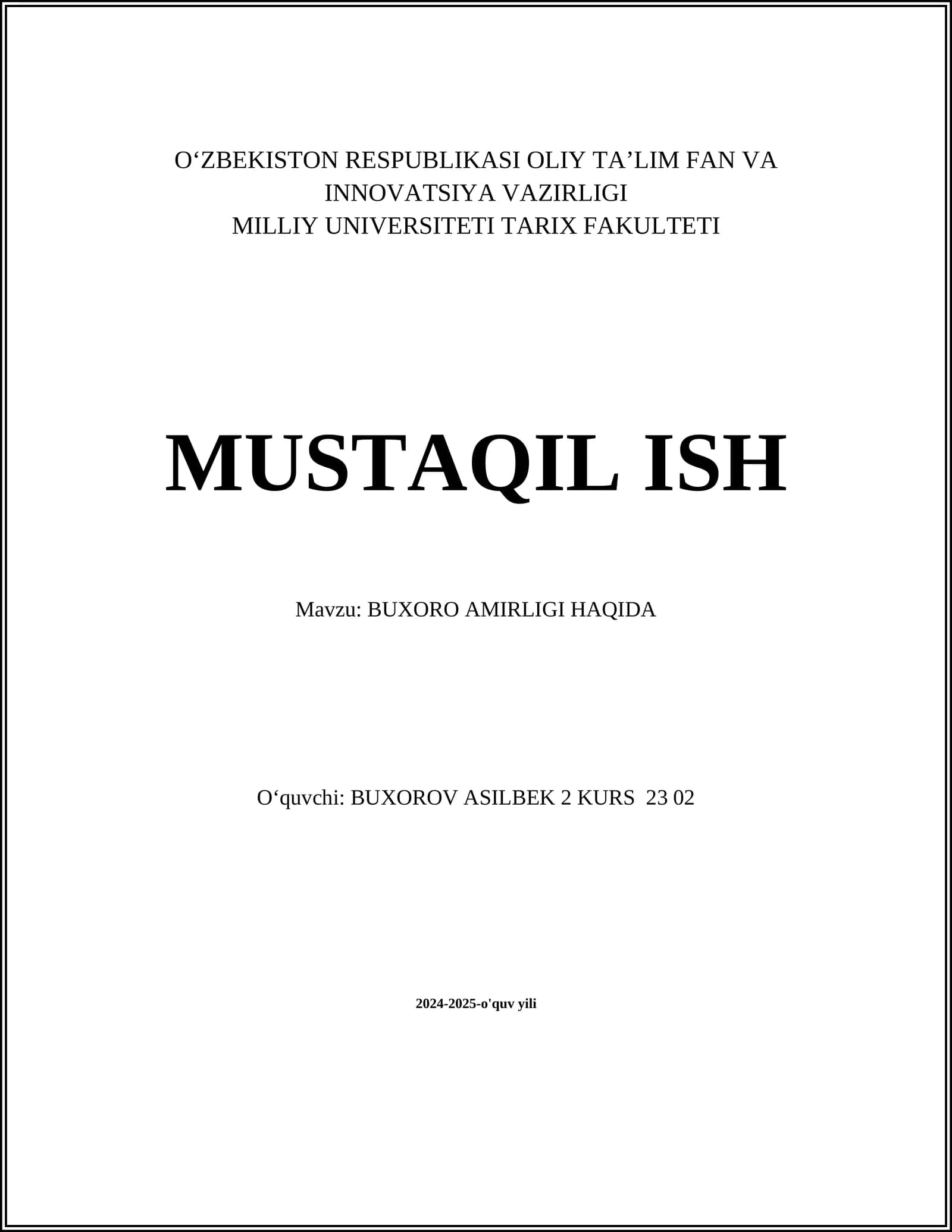 BUXORO AMIRLIGI HAQIDA