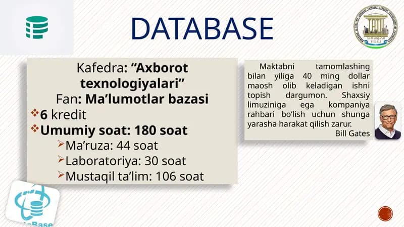 Ma’lumotlarbazasi (Database)